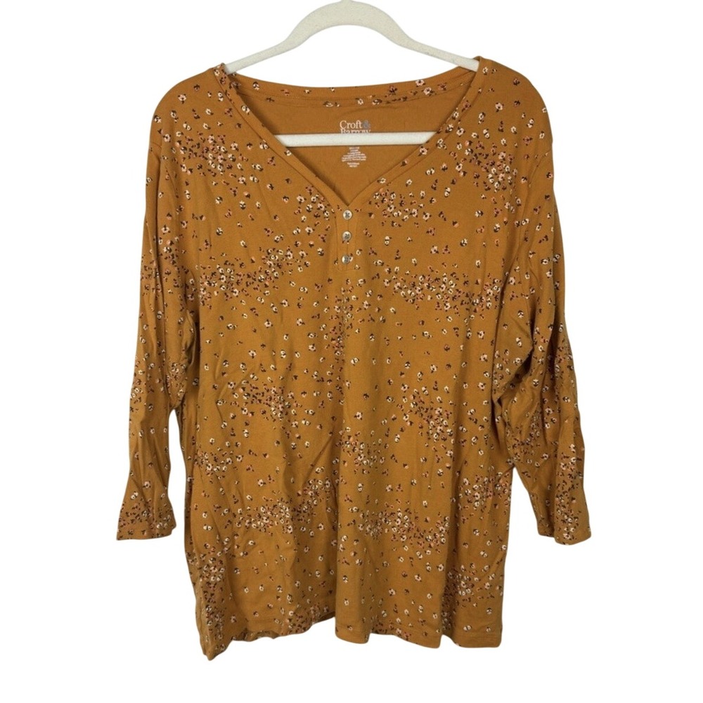 NWOT Croft & Barrow Women's 2X Burnt‎ Orange Floral Top Shirt V Neck Buttoned